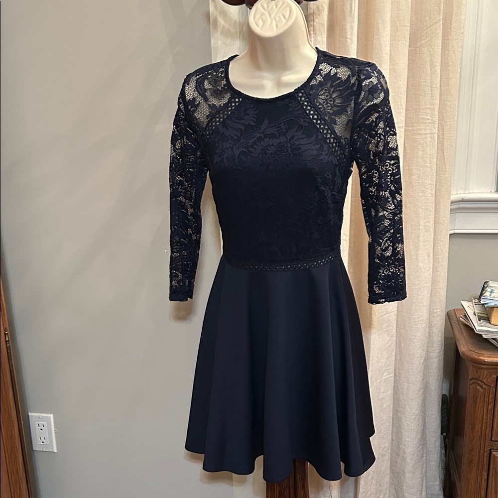 City Studio Navy Long Sleeve Lace Dress - Picture 1 of 5
